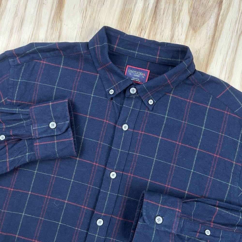 UNTUCKit Men's Capezzana Plaid Button-Up Shirt 31561 Long Sleeve Cotton Blue